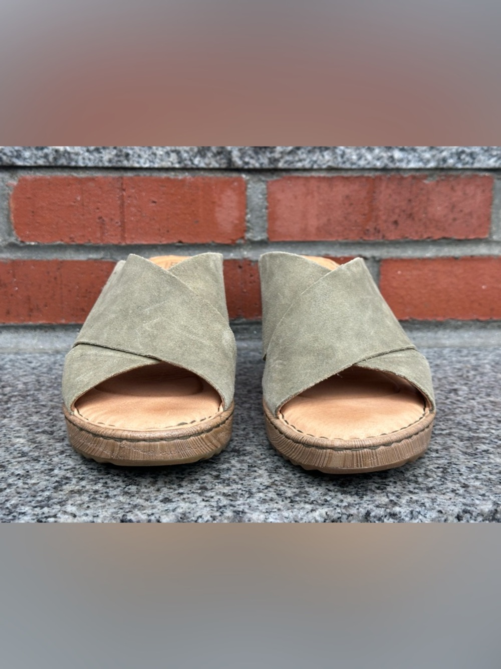 Born Olive Suede Crisscross Wedge Sandals